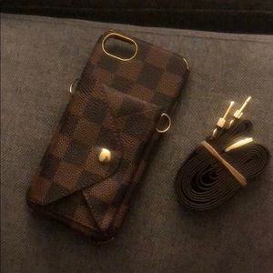 Brown Checkered iPhone 7/8 phone case w/cardholder